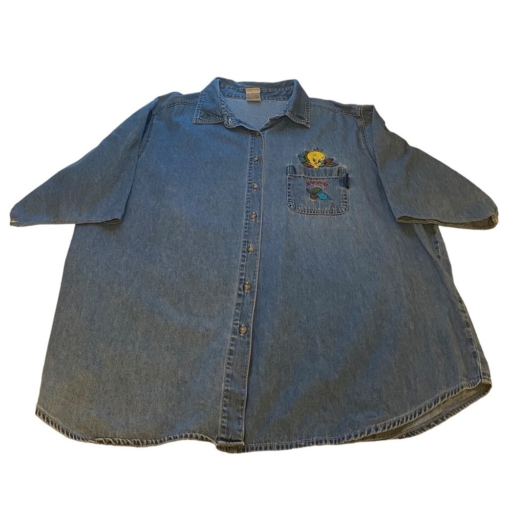 Vintage looney toons tweety bird buttondown size tag missing seems to be XXL